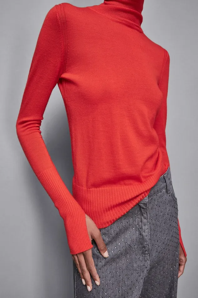 Patrizia Pepe Knitwear Slim Fit Wool Turtleneck Red 8211 Women