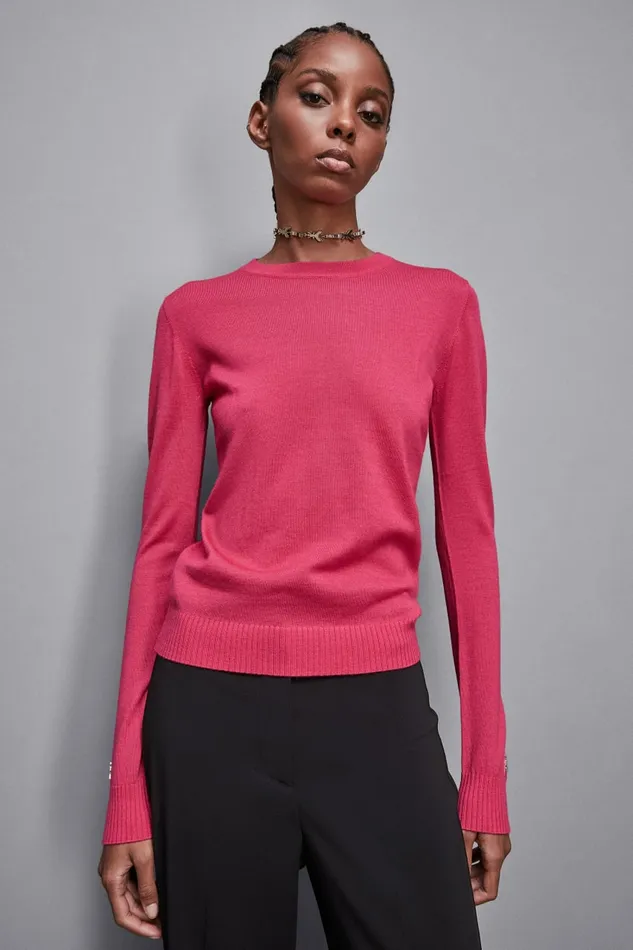 Patrizia Pepe Knitwear Wool Sweater With Round Neckline Pink 8211 Women
