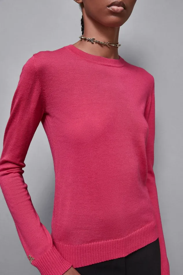 Patrizia Pepe Knitwear Wool Sweater With Round Neckline Pink 8211 Women