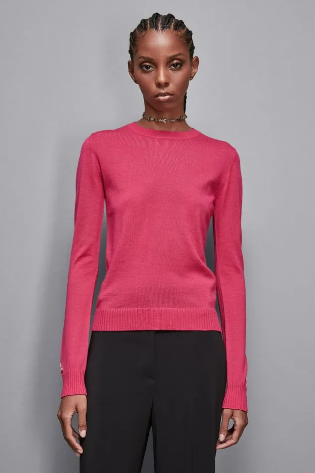 Patrizia Pepe Knitwear Wool Sweater With Round Neckline Pink 8211 Women