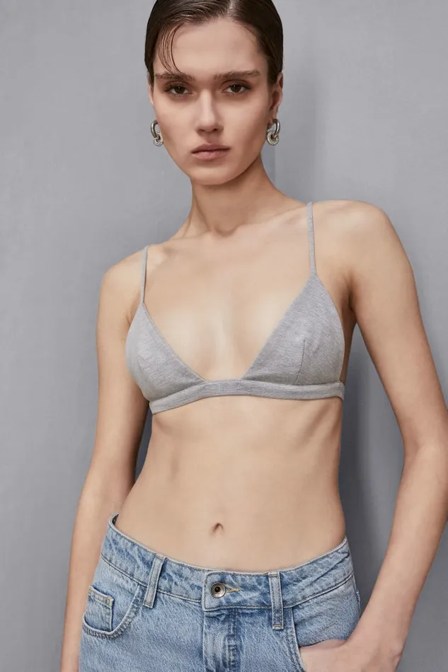 Patrizia Pepe Lingerie And Beachwear Triangle Bra In Cloth Stitch Grey 8211 Women