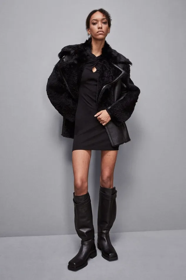Patrizia Pepe Outerwear Oversized Biker Jacket With Fur Black 8211 Women