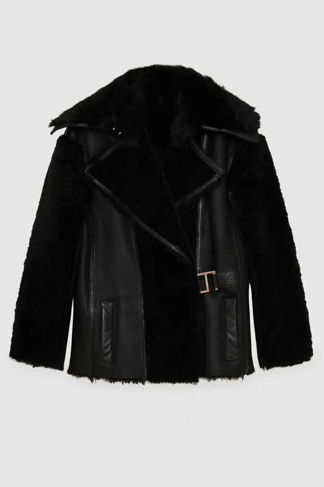 Patrizia Pepe Outerwear Oversized Biker Jacket With Fur Black 8211 Women