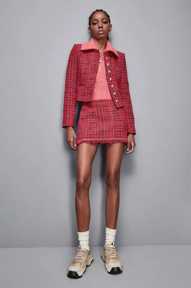 Patrizia Pepe Tailleur Fringed Tweed Skirt Red 8211 Women