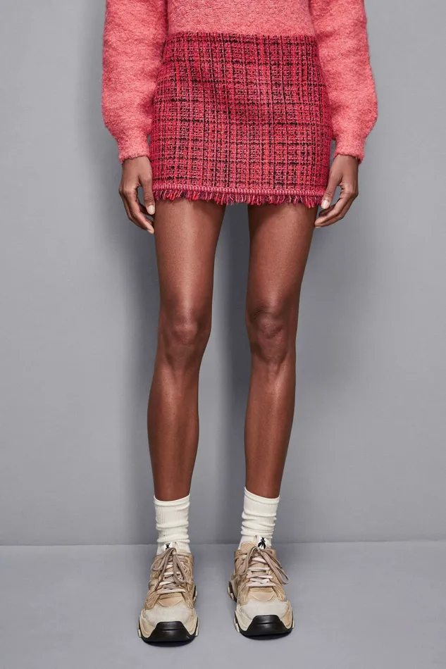 Patrizia Pepe Tailleur Fringed Tweed Skirt Red 8211 Women