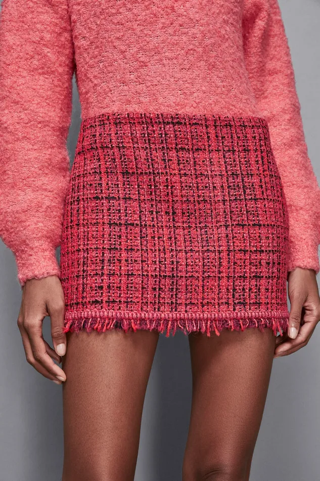 Patrizia Pepe Tailleur Fringed Tweed Skirt Red 8211 Women