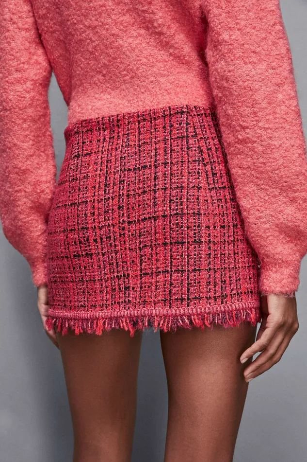 Patrizia Pepe Tailleur Fringed Tweed Skirt Red 8211 Women