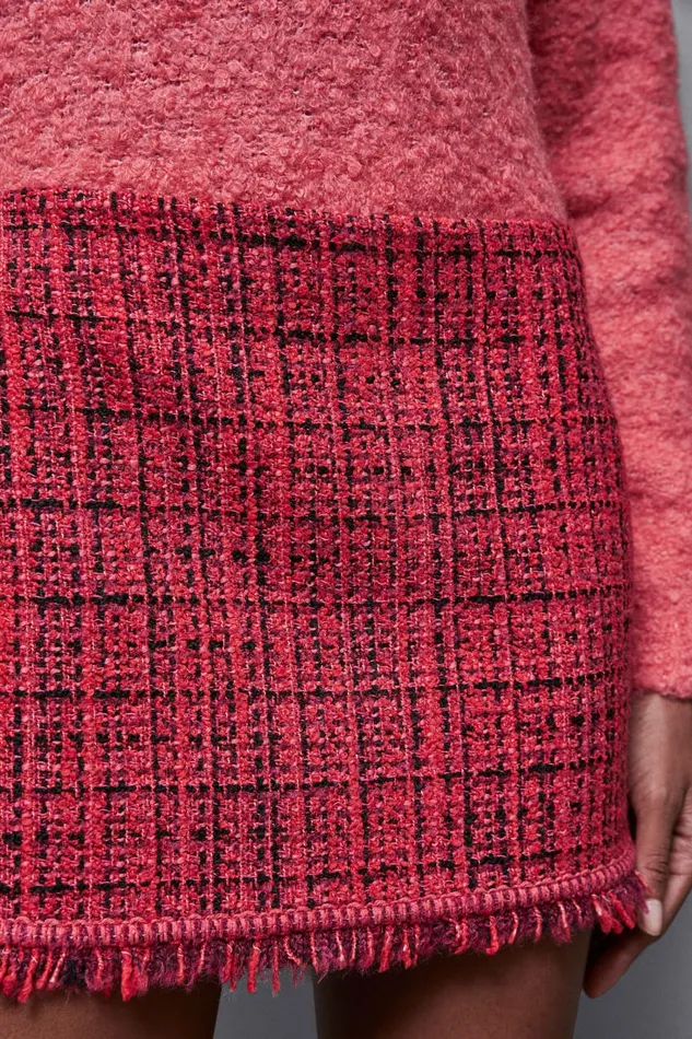 Patrizia Pepe Tailleur Fringed Tweed Skirt Red 8211 Women