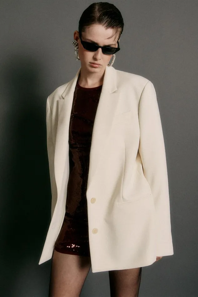 Patrizia Pepe Tailleur Over TwoButton Twill Jacket Beige 8211 Women