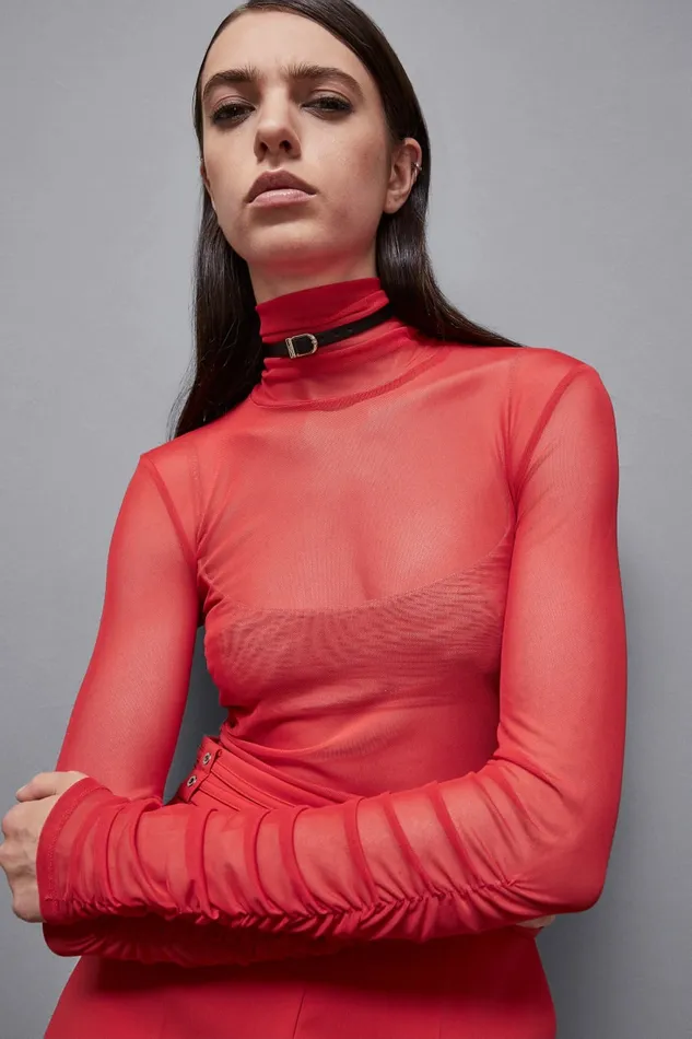 Patrizia Pepe Tailleur Slim Fit Turtleneck Sweater Red 8211 Women