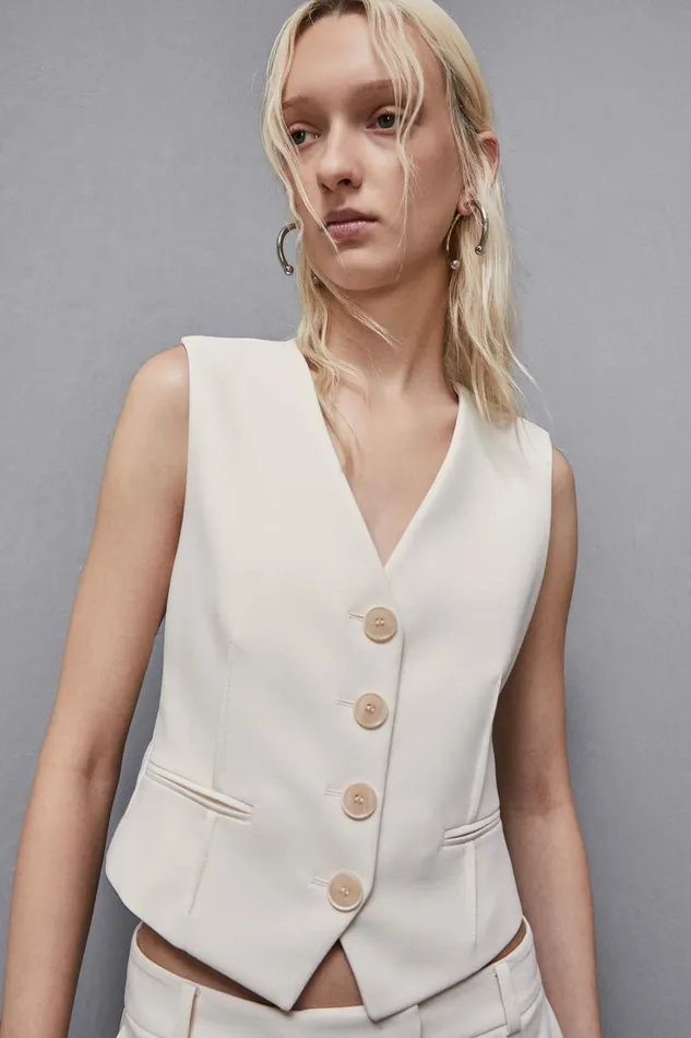 Patrizia Pepe Tailleur Stretch Twill Vest Beige 8211 Women