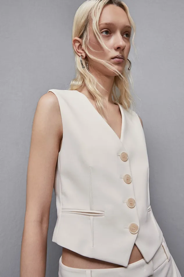 Patrizia Pepe Tailleur Stretch Twill Vest Beige 8211 Women