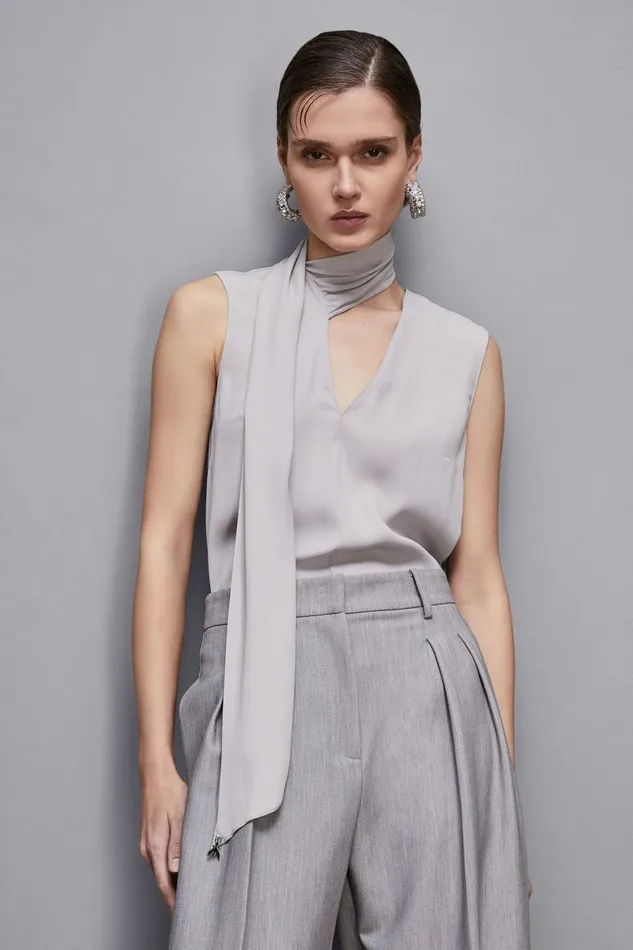 Patrizia Pepe Tops Blouse With Sash Grey 8211 Women