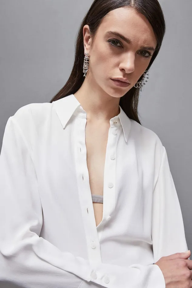 Patrizia Pepe Tops Essential Crepe LongSleeved Shirt White 8211 Women
