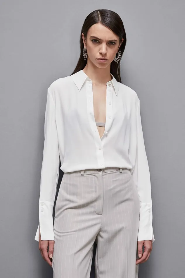 Patrizia Pepe Tops Essential Crepe LongSleeved Shirt White 8211 Women