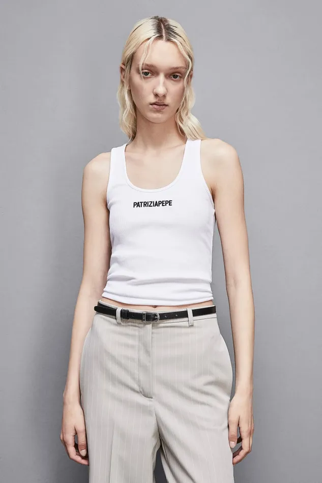 Patrizia Pepe Tops Ribbed Cotton Top White 8211 Women