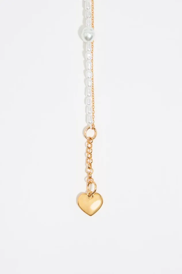 Pearl And Heart Logo Double Chain Necklace Gold Women Bimba Y Lola Necklaces Pearl And Heart Logo Double Chain Necklace Gold Women Bimba Y Lola Necklaces