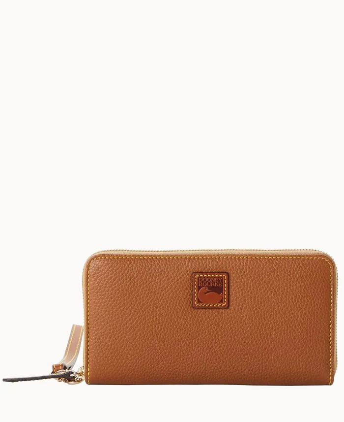 Pebble Grain Large Zip Around Wristlet Caramel ManWoman Dooney and Bourke Wallets