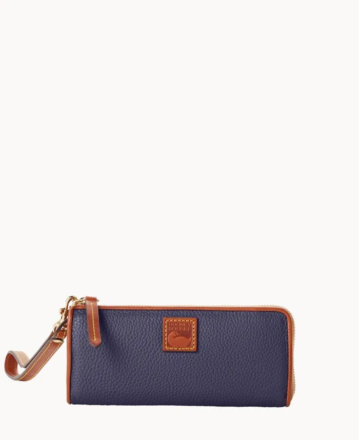 Pebble Grain Zip Clutch Wristlet Midnight Blue ManWoman Dooney and Bourke Wallets