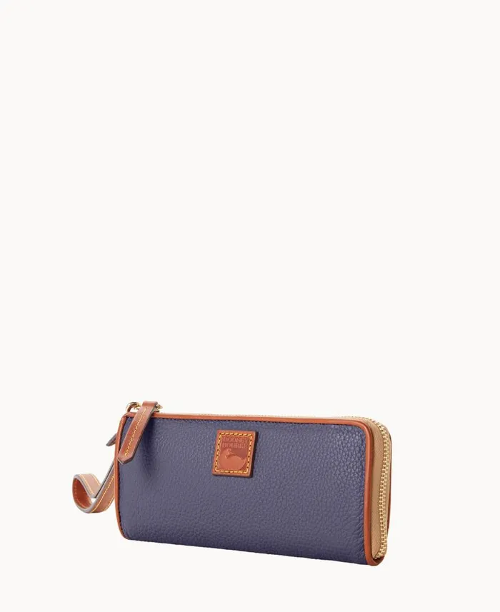 Pebble Grain Zip Clutch Wristlet Midnight Blue ManWoman Dooney and Bourke Wallets