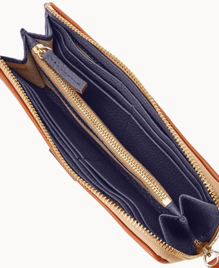 Pebble Grain Zip Clutch Wristlet Midnight Blue ManWoman Dooney and Bourke Wallets