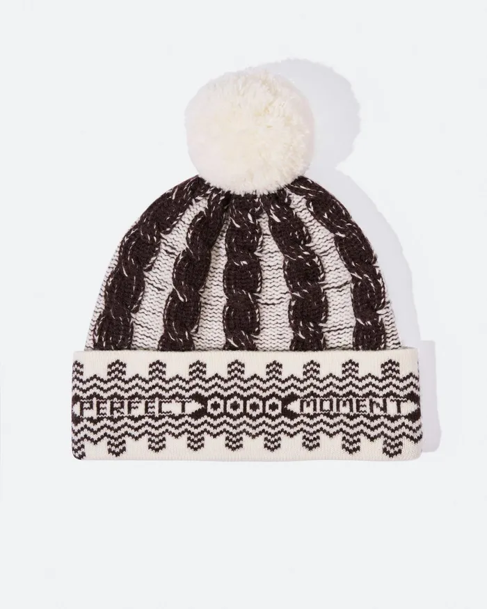 Perfect Moment Cable Knit Merino Wool Beanie White Women Accessories