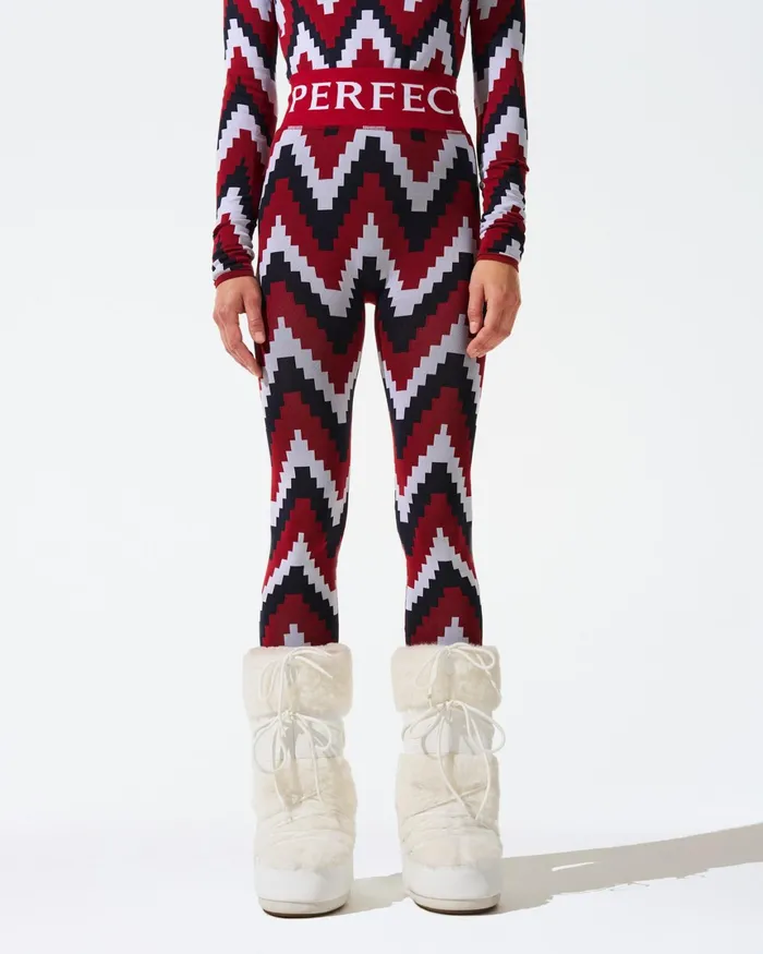 Perfect Moment Chevron Jacquard Legging Red Women Base Layers
