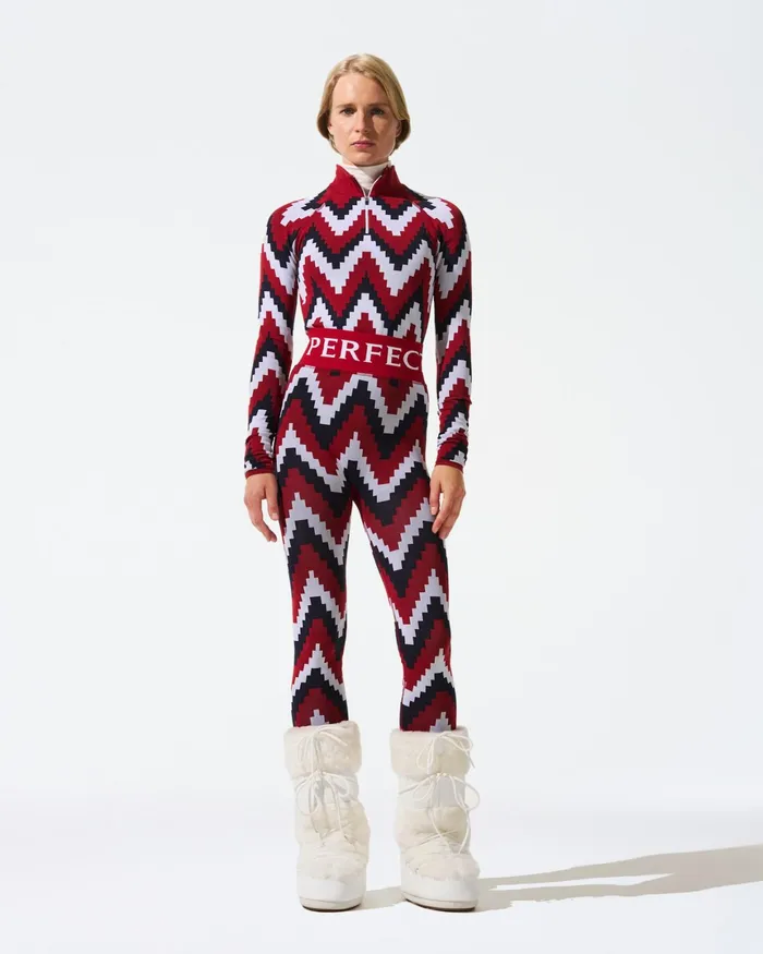 Perfect Moment Chevron Jacquard Legging Red Women Base Layers
