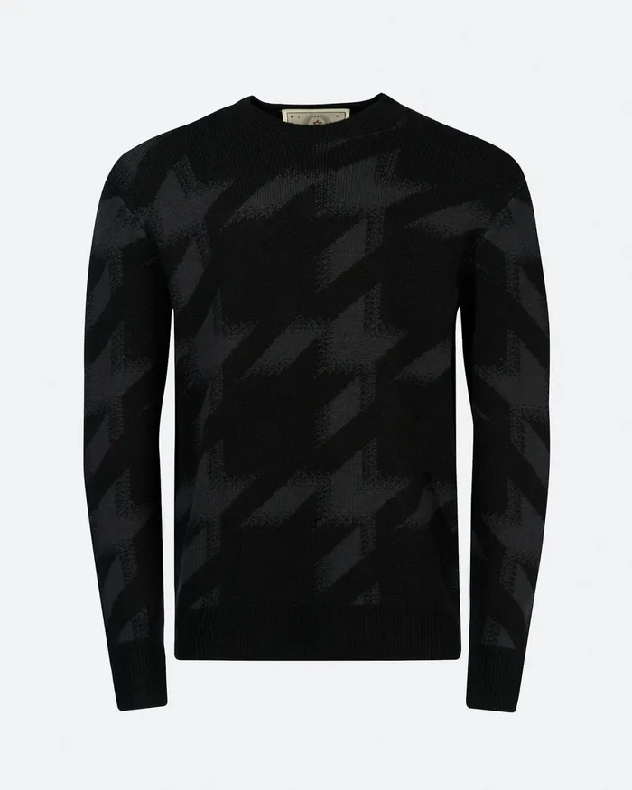 Perfect Moment Cole Crewneck Merino Wool Sweater Black Houndstooth Men Knitwear Perfect Moment Cole Crewneck Merino Wool Sweater Black Houndstooth Men Knitwear