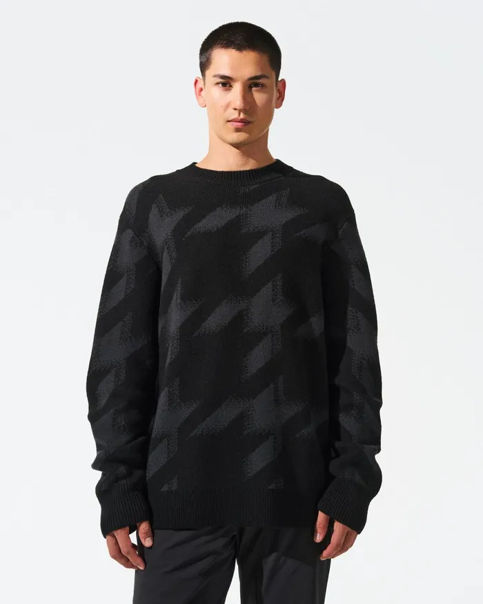 Perfect Moment Cole Crewneck Merino Wool Sweater Black Houndstooth Men Knitwear