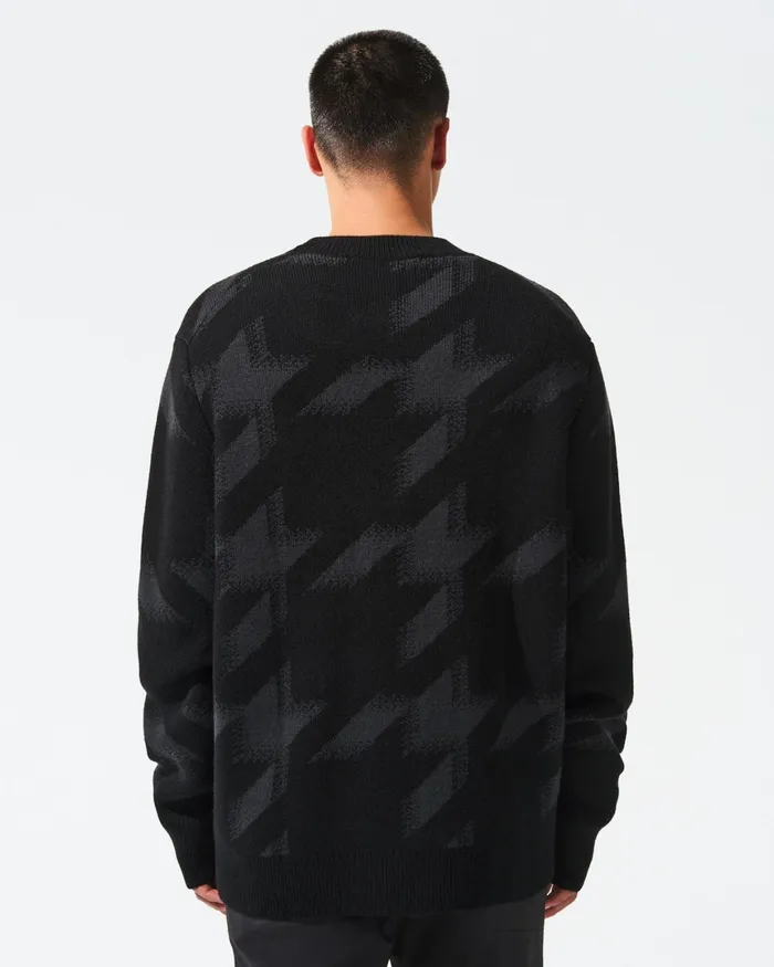 Perfect Moment Cole Crewneck Merino Wool Sweater Black Houndstooth Men Knitwear