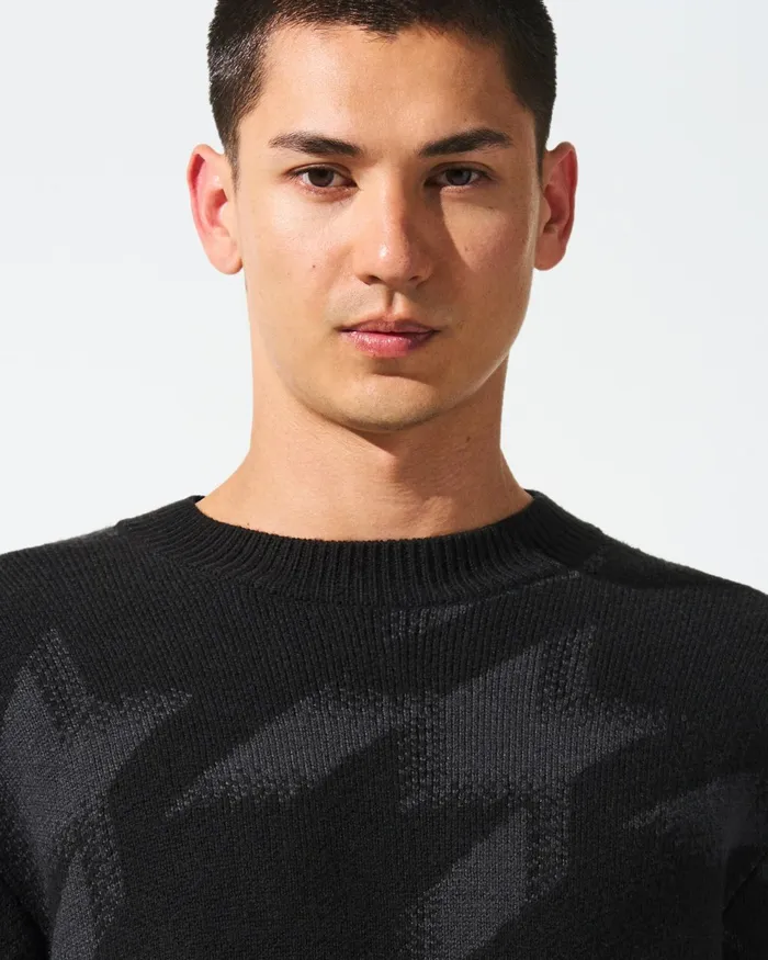 Perfect Moment Cole Crewneck Merino Wool Sweater Black Houndstooth Men Knitwear