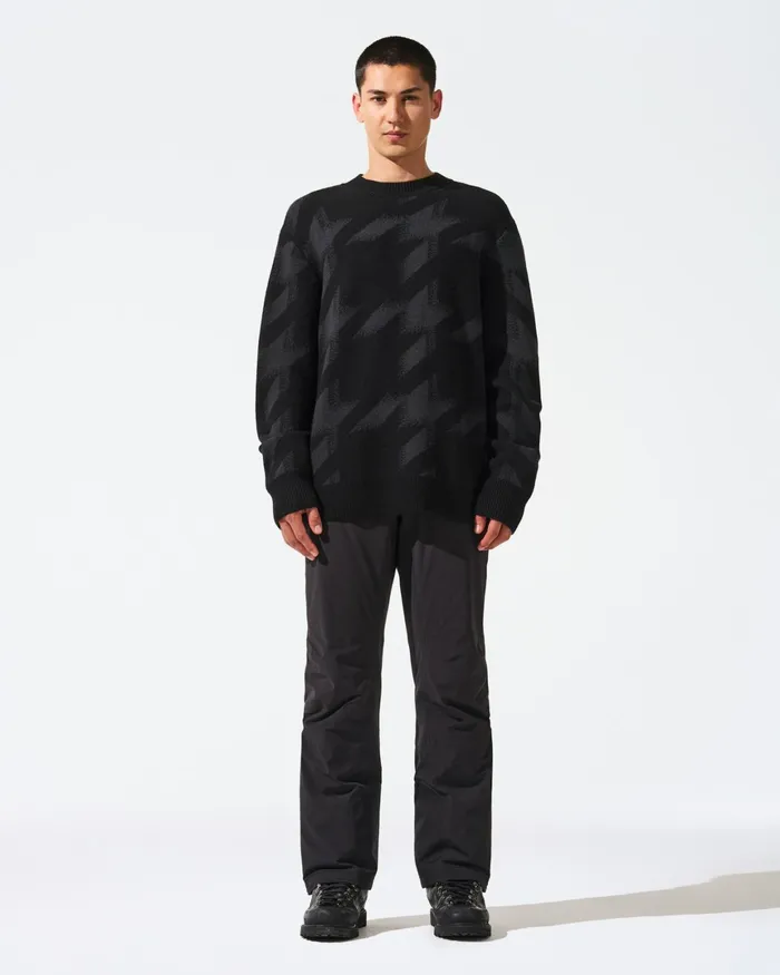 Perfect Moment Cole Crewneck Merino Wool Sweater Black Houndstooth Men Knitwear