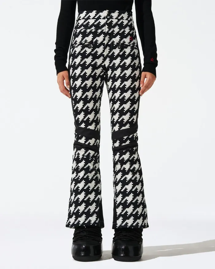 Perfect Moment HighWaist Houndstooth Aurora Flare Ski Pant Black and White 8211 Houndstooth Print Women Pants