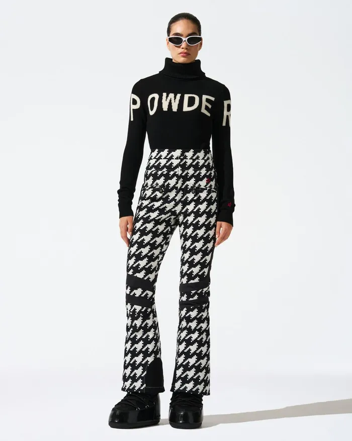 Perfect Moment HighWaist Houndstooth Aurora Flare Ski Pant Black and White 8211 Houndstooth Print Women Pants