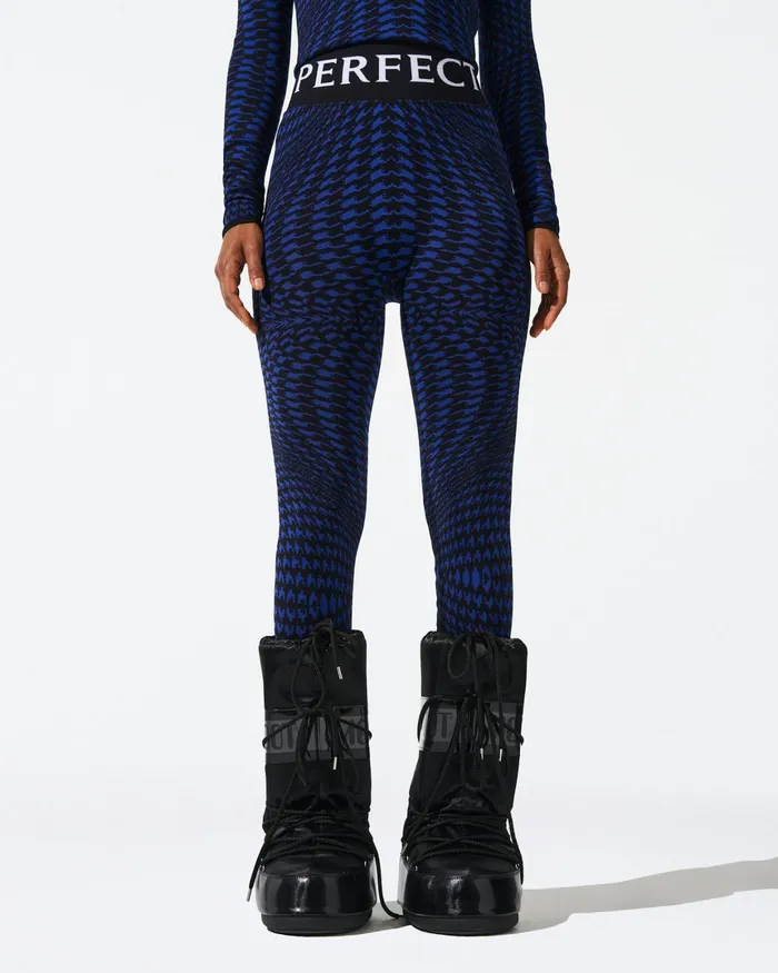 Perfect Moment Twisted Houndstooth Jacquard Legging True Indigo Women Base Layers