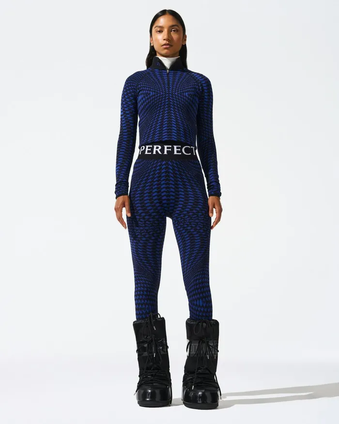 Perfect Moment Twisted Houndstooth Jacquard Legging True Indigo Women Base Layers