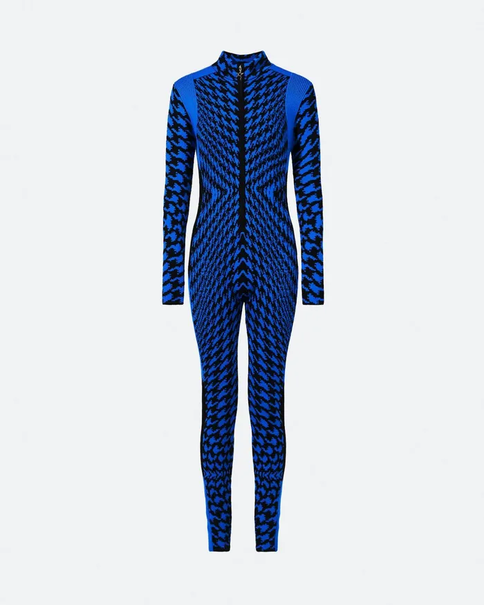 Perfect Moment Twisted Houndstooth Merino Wool Jumpsuit True Indigo Women Jumpsuits