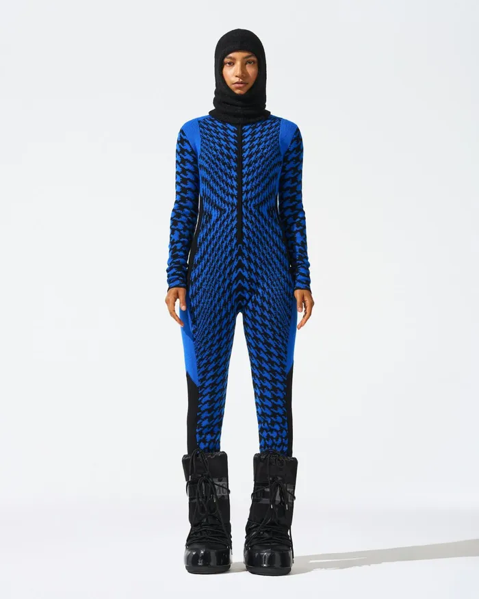 Perfect Moment Twisted Houndstooth Merino Wool Jumpsuit True Indigo Women Jumpsuits