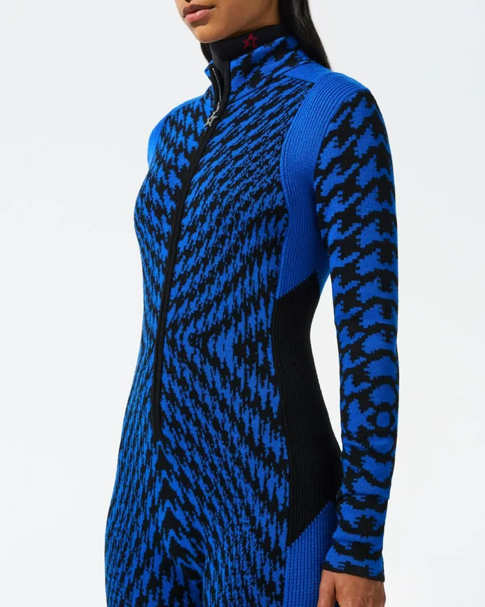 Perfect Moment Twisted Houndstooth Merino Wool Jumpsuit True Indigo Women Jumpsuits