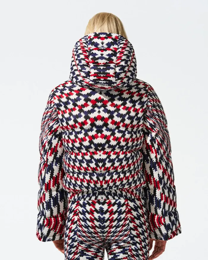 Perfect Moment Twisted Houndstooth Polar Flare Down Jacket Red Twisted Houndstooth Women Jackets