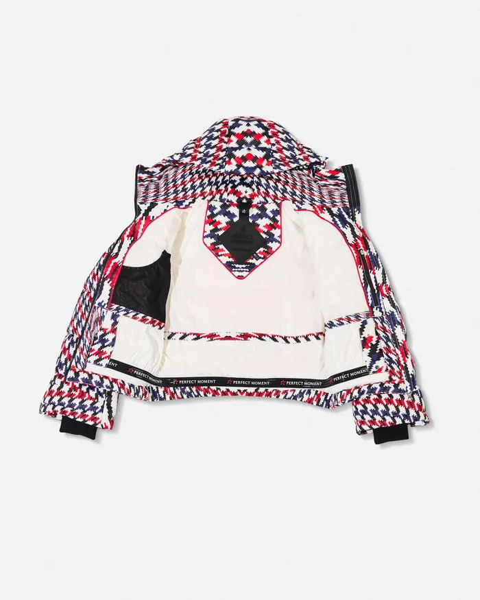Perfect Moment Twisted Houndstooth Polar Flare Down Jacket Red Twisted Houndstooth Women Jackets