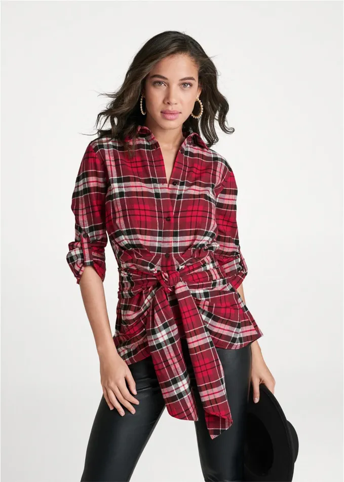 PLAID KNOT TIE TOP Red Multi Women VENUS Casual Tops