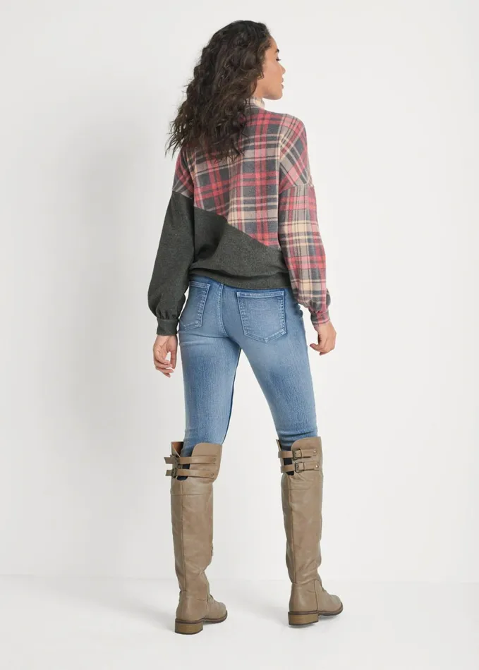 PLAID ONESHOULDER TOP Heather Grey Multi Women VENUS Sweatshirts and Hoodies