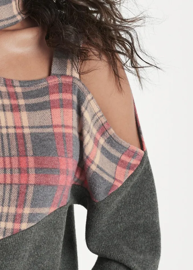 PLAID ONESHOULDER TOP Heather Grey Multi Women VENUS Sweatshirts and Hoodies
