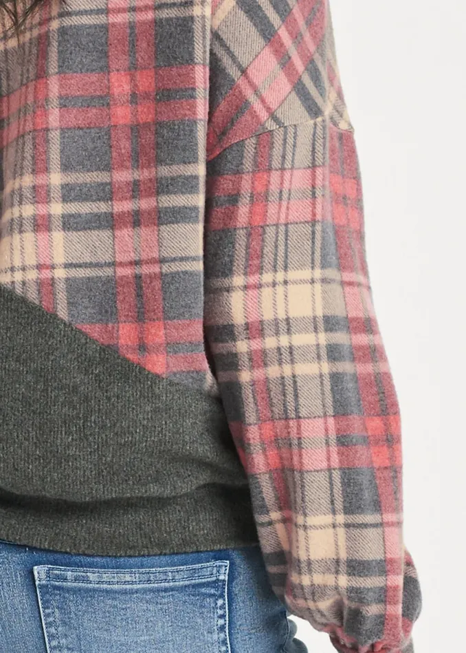 PLAID ONESHOULDER TOP Heather Grey Multi Women VENUS Sweatshirts and Hoodies