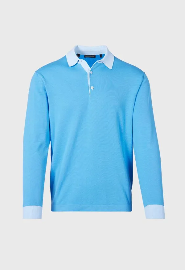 Polos and TShirts Paulstuart Mens Cotton Long Sleeve Polo Light Blue