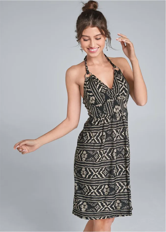 PRINTED HALTER TIE DRESS Black Multi Women VENUS Sundresses