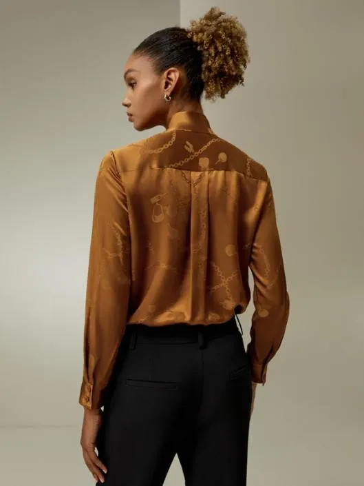 Retro Style Jacquard Wave Silk Blouse With Bow Women Blouses Lilysilk Shirts