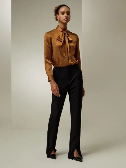 Retro Style Jacquard Wave Silk Blouse With Bow Women Blouses Lilysilk Shirts